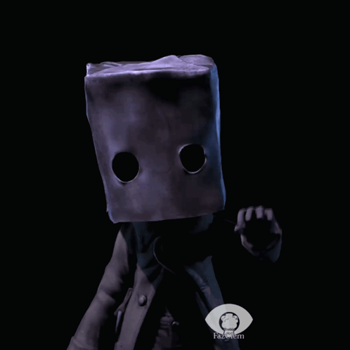 A Video Game Character With A Bag On His Head And A Faze Clan Logo In The Corner GIF