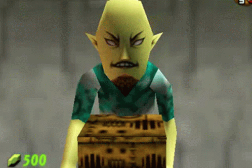 a video game character with a beard is standing next to a box with the number 500 on it