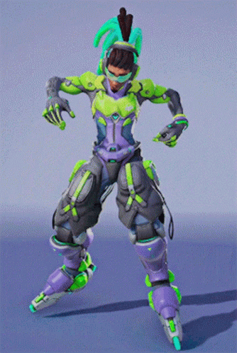 A Video Game Character With A Green And Purple Outfit GIF