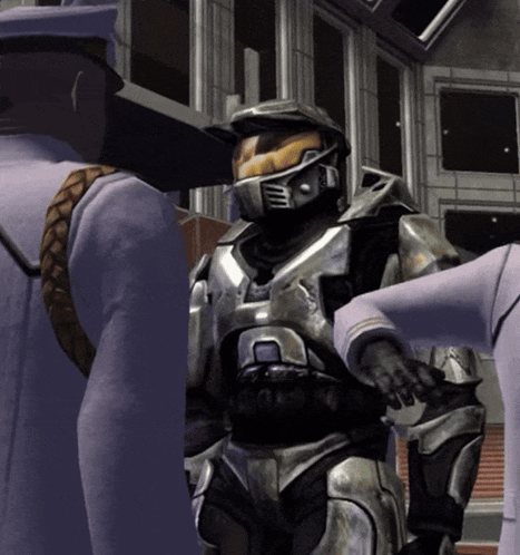 A Video Game Character With A Helmet That Says ' Sentinel ' On It GIF
