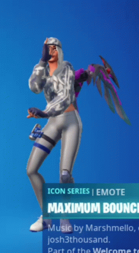 A Video Game Character With A Maximum Bounce Emote On A Blue Background GIF