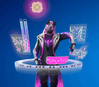 A Video Game Character With A Purple And Black Outfit Holding A Pink Board GIF