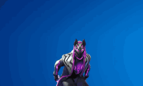 A Video Game Character With A Sword And A Purple Tail GIF