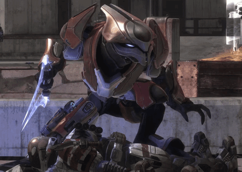 A Video Game Character With A Sword And The Letter C On His Arm GIF