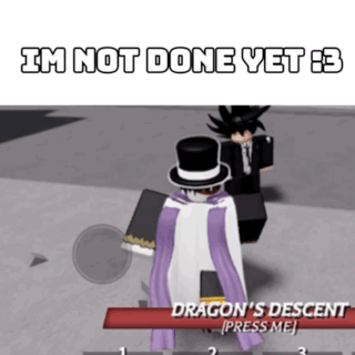 A Video Game Character With A Top Hat And A Scarf Says " I 'M Not Done Yet " GIF