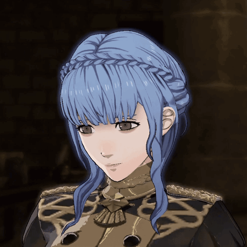 A Video Game Character With Blue Hair And A Braid GIF