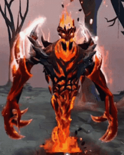A Video Game Character With Flames Coming Out Of His Chest And Arms GIF