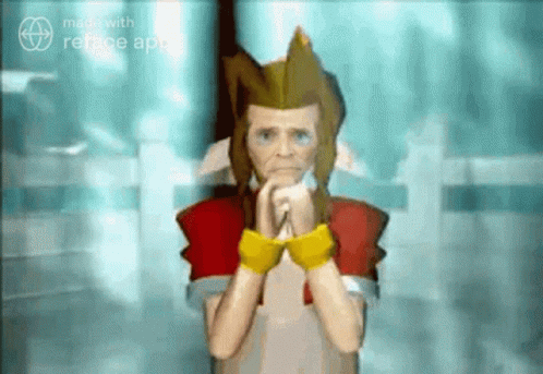 A Video Game Character With His Hands Folded And A Yellow Wristband . GIF