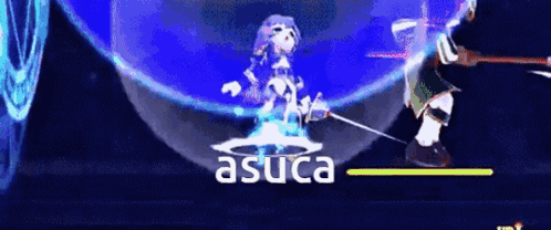 A Video Game Character With The Name Asuca On The Bottom Right GIF
