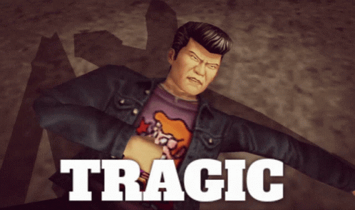 A Video Game Character With The Name Tragic On The Bottom GIF