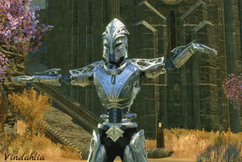 A Video Game Character With The Name Vindahlia On The Bottom Left GIF