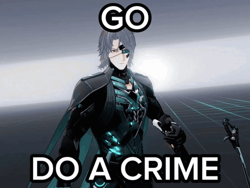 A Video Game Character With The Words Go Do A Crime GIF