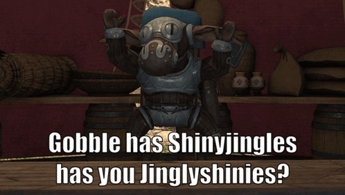 a video game character with the words gobble has shinyjingles has you jinglyshinies on the bottom