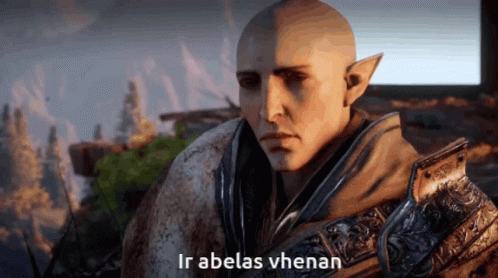 A Video Game Character With The Words Ir Abelas Vhenan Above Him GIF
