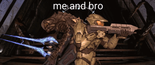 A Video Game Character With The Words Me And Bro Above Him GIF