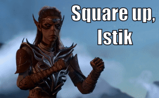 A Video Game Character With The Words Square Up Istik On The Top GIF
