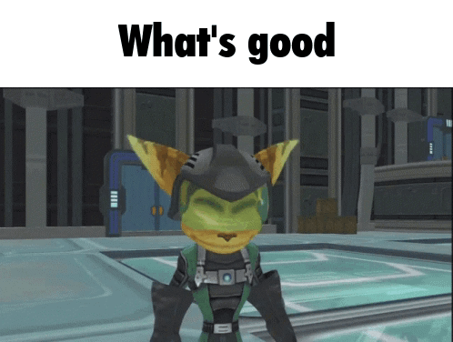 A Video Game Character With The Words What 'S Good On The Top GIF