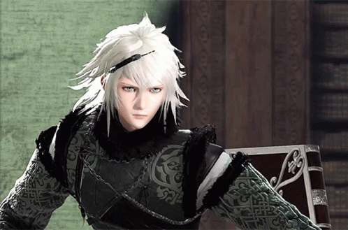 A Video Game Character With White Hair And A Book In His Hand GIF