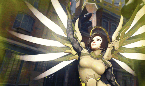 A Video Game Character With Wings And A Halo On Her Head GIF