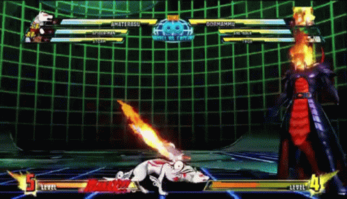 A Video Game Is Being Played Between Amaterasu And Spider Man GIF