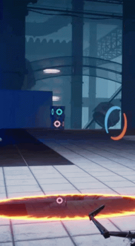 A Video Game Is Being Played In A Dark Room With A Circle In The Middle Of The Floor GIF