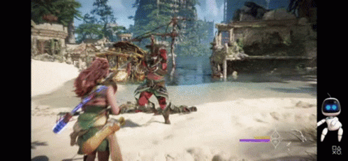 A Video Game Is Being Played On A Ps4 With A Robot In The Corner GIF