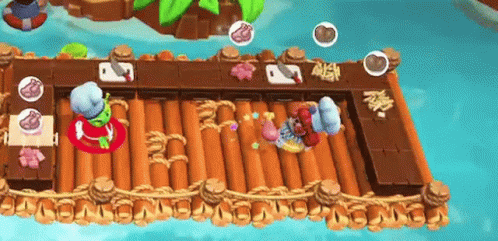 A Video Game Is Being Played On A Raft In The Ocean . GIF