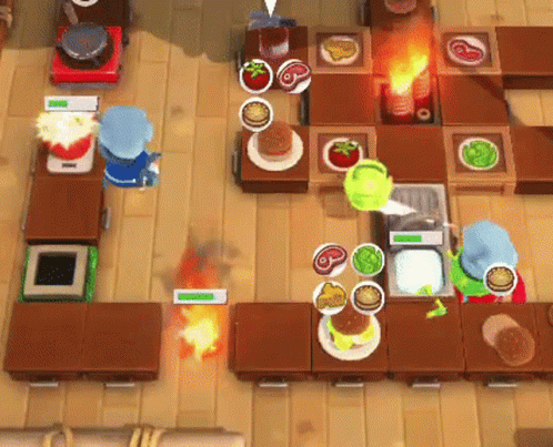 A Video Game Is Being Played On A Wooden Floor With A Hamburger On A Plate GIF