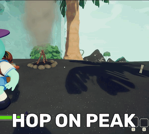 A Video Game Says Hop On Peak In The Corner GIF