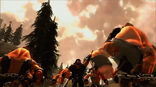 A Video Game Scene Shows A Group Of Monsters Fighting Each Other GIF