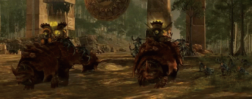 A Video Game Scene Shows A Group Of Monsters Riding On Their Backs GIF