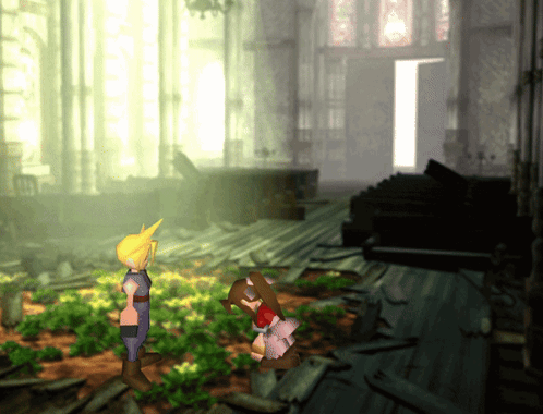 A Video Game Scene Shows A Man And A Woman Standing Next To Each Other GIF