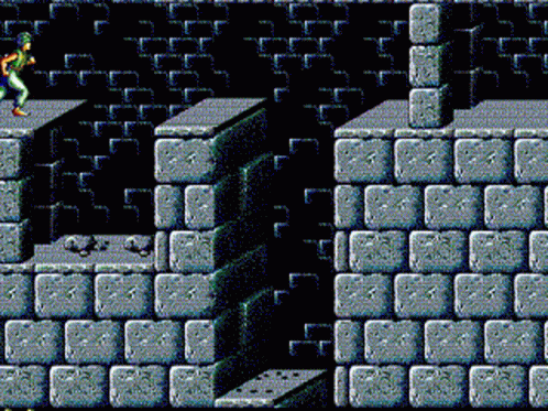 A Video Game Scene With A Brick Wall And A Person Running GIF