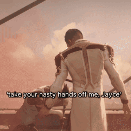A Video Game Scene With A Caption That Says Take Your Nasty Hands Off Me Jayce GIF