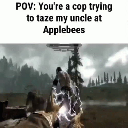 A Video Game Scene With A Caption That Says `` You 'Re A Cop Trying To Take My Uncle At Applebees '' . GIF