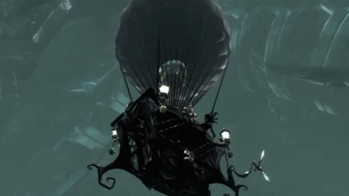 A Video Game Scene With A Giant Monster Flying Through The Air GIF