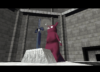 A Video Game Scene With A Monster And A Sword On Display GIF