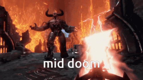A Video Game Scene With A Monster And The Words Mid Doom On The Bottom GIF