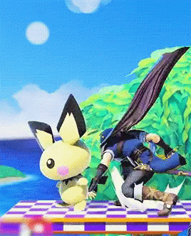 Rabbit And Man On Checkered Board GIF