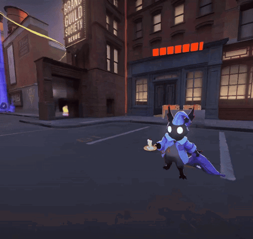 A Video Game Scene With A Sign That Says Grand Guild Society Revue GIF