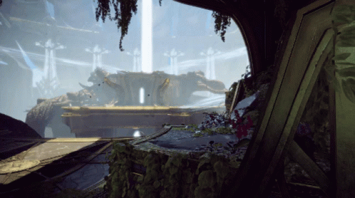 Video Game Scene With Lion Statue In Background GIF
