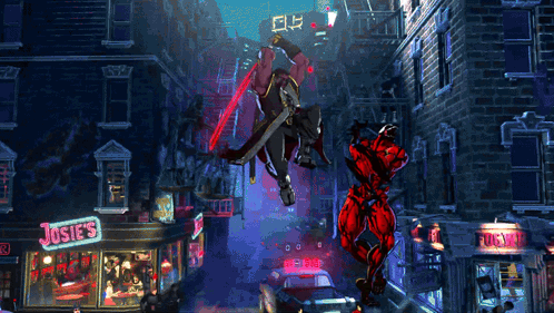 a video game scene with a store called josie 's in the foreground
