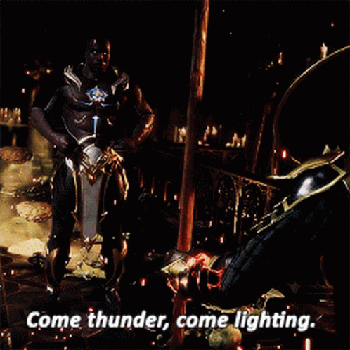A Video Game Scene With The Words Come Thunder Come Lighting On The Bottom GIF
