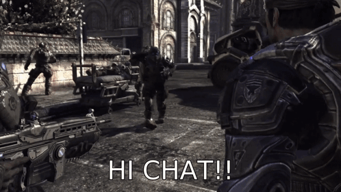 A Video Game Scene With The Words Hi Chat On The Screen GIF