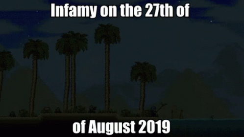 A Video Game Scene With The Words Infamy On The 27Th Of August 2019 At The Bottom GIF