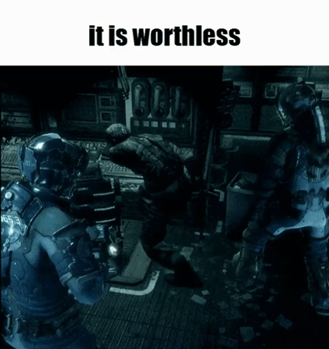 A Video Game Scene With The Words " It Is Worthless " Above It GIF