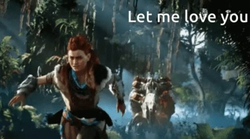 A Video Game Scene With The Words Let Me Love You Above It GIF
