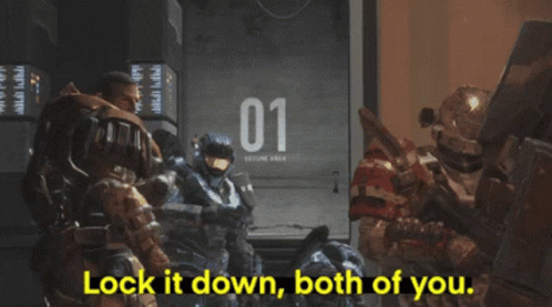 A Video Game Scene With The Words Lock It Down Both Of You On The Bottom GIF