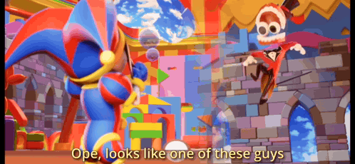 A Video Game Scene With The Words " Ope Looks Like One Of These Guys " In The Corner GIF