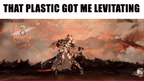 A Video Game Scene With The Words " That Plastic Got Me Levitating " GIF